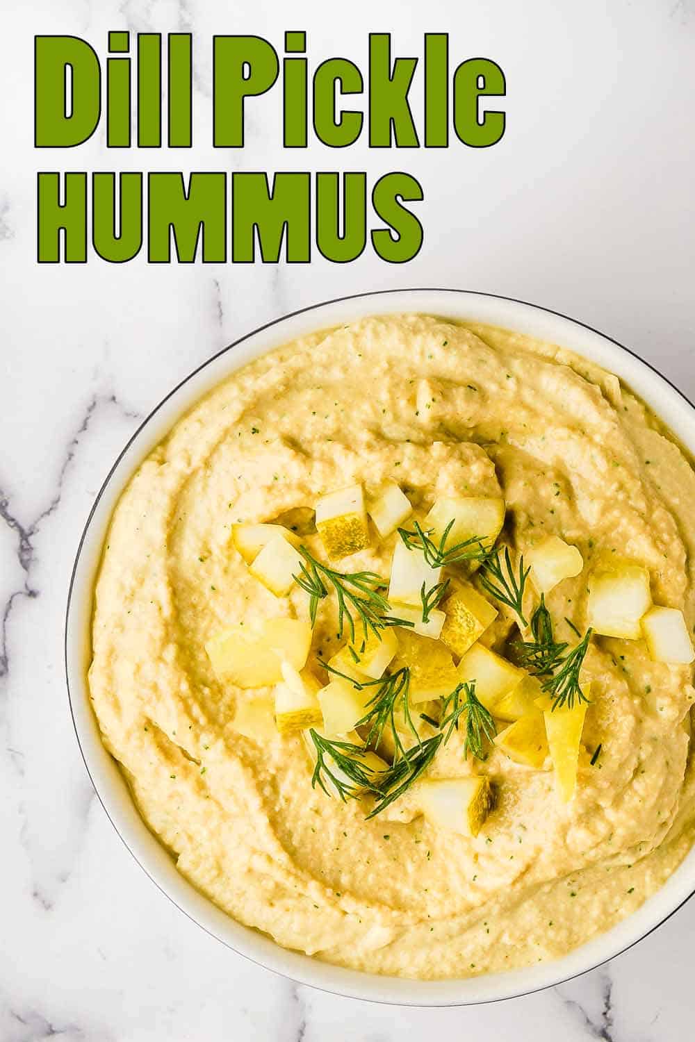 Dill Pickle Hummus in White Bowl