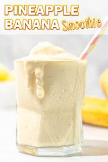 smoothie in glass with straw and text at the top