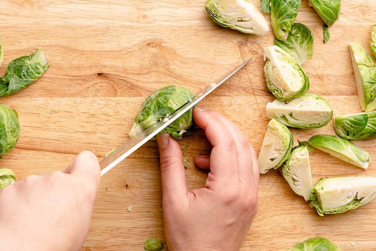 cutting brussels sprout in half vertically