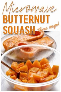 butternut squash in cubes and halved with text label at the top