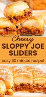 collage of sloppy joe sliders in a pile and in a row with recipe title in the center.