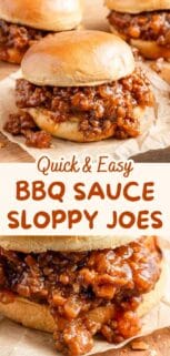 collage of sloppy Joe sandwiches on parchment paper with recipe title in the center.