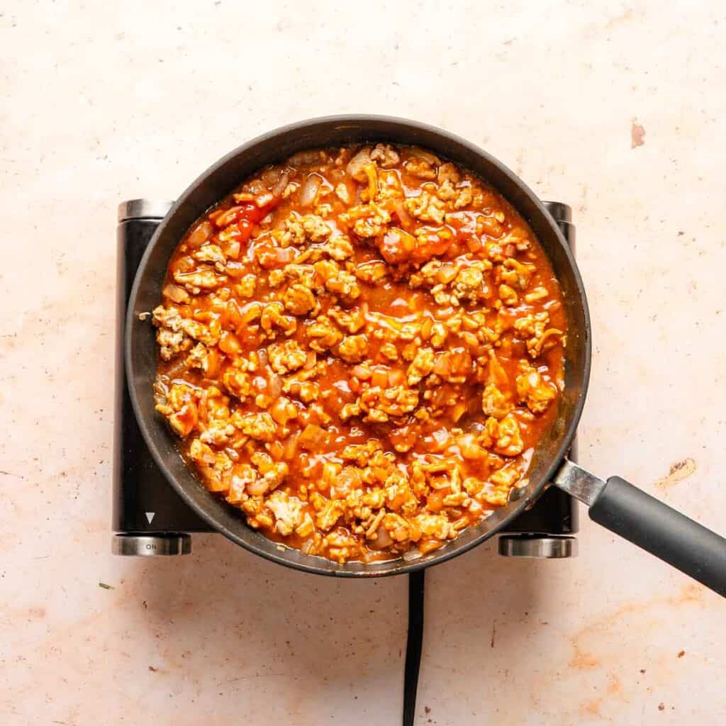 sloppy Joe mixture in pan before simmering.