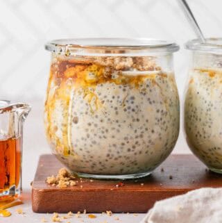 jar of overnight oats with maple and brown sugar.