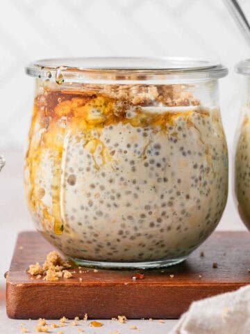jar of overnight oats with maple and brown sugar.