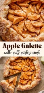 galettes with apple filling with recipe title in the center.