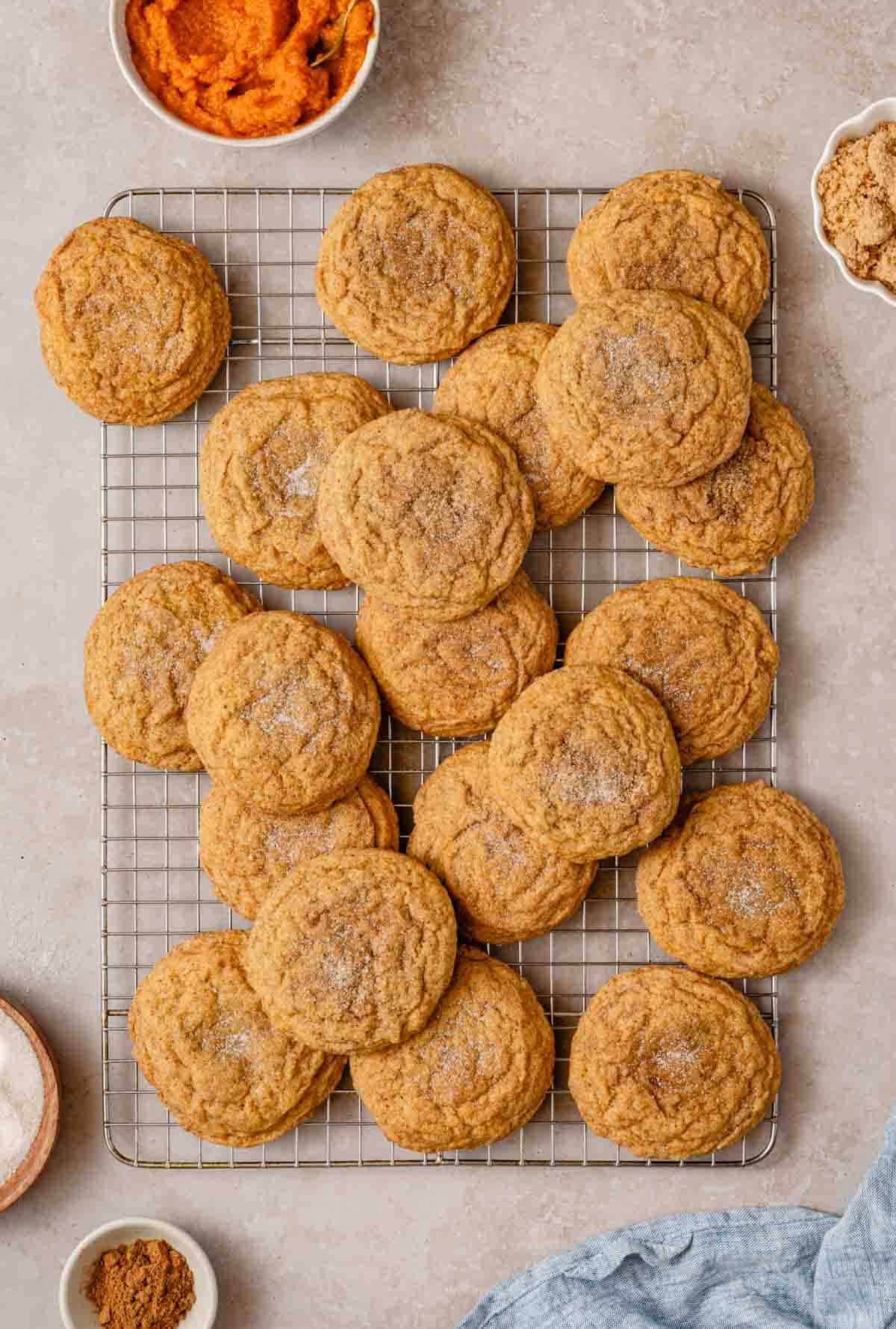 cooling rack filled with pumpkin cookies.